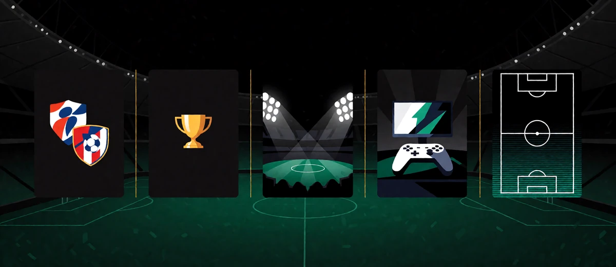 Spielplan mit Ligafu&szlig;ball, Pokal, europ&auml;ischem Wettbewerb, eSports und virtueller Partie im Zoccer Sportsbook